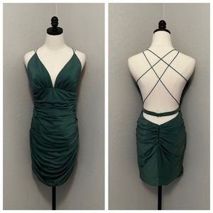 NEW ALYCE PARIS SZ 0 PINE GREEN RUCHED STRAP BACK COCKTAIL DRESS